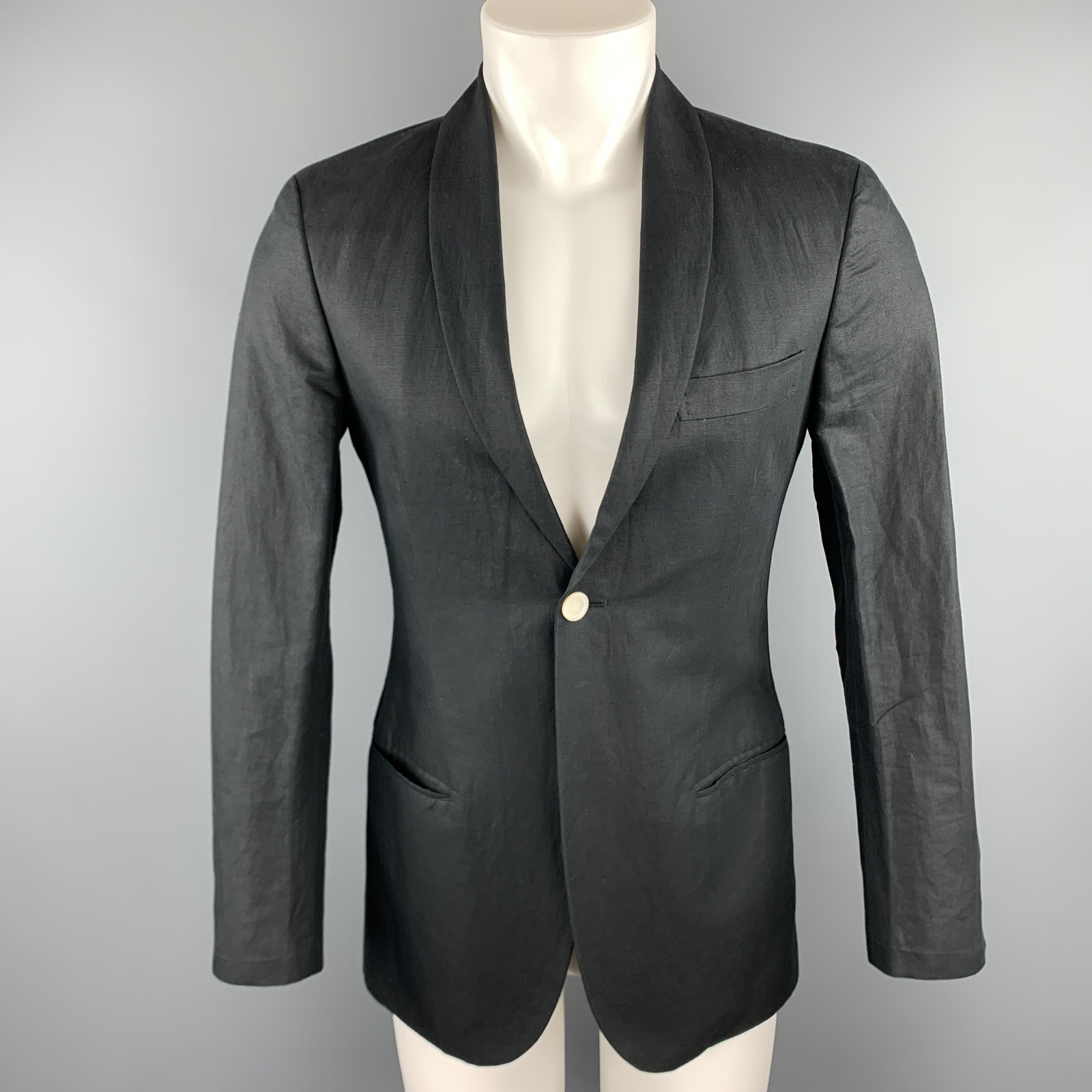 Michael Bastian Size 36 Navy Linen / Cotton Shawl Collar Sport Coat